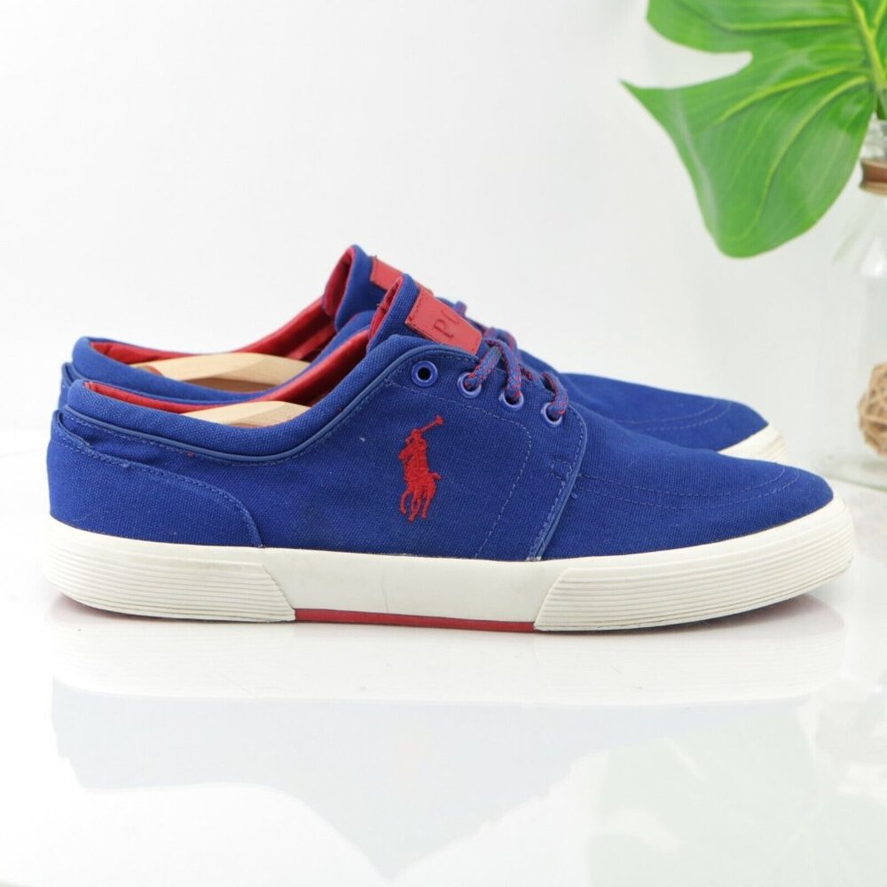 Polo Ralph Lauren Mens Faxon Sneaker Size 11.5 Royal Blue Canvas Red Pony Shoe - Picture 5 of 12